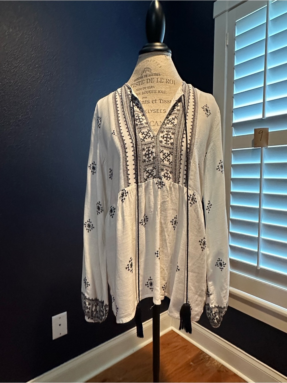 SHEIN White Tunic with Black Embroidered Detail